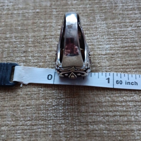 Silver Multi-faceted Brown Synthetic Stone Ring - Picture 13 of 14